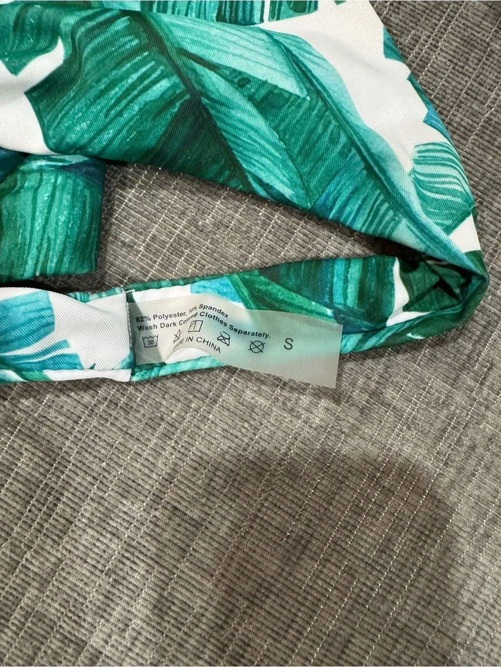 NEW Three Piece Bikini Swim Suit Set w/ Sarong Tropical Palm Leaves White Green